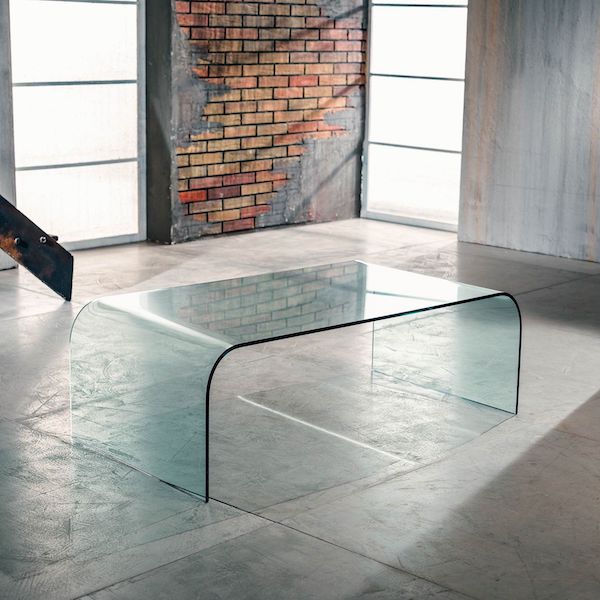 Tavolino rettangolare in vetro curvato Stefan